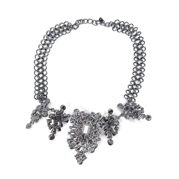 Chunky Faux Pearl & Diamond Statement Necklace Costume Bridal or Evening Wear - Picture 4 of 5